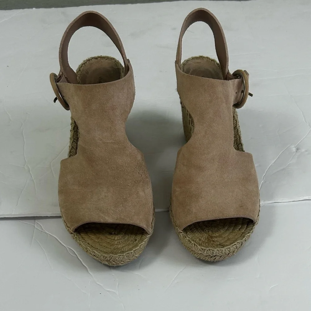Via Spiga Nolan Beige Leather Suede SlingBack Espadrille Wedge Sandals Womens 8